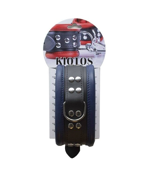 Kiotos Leather Kiotos Leren Halsband 45 cm Blauw Met Studs, D-Ring En Verstelbare Sluiting