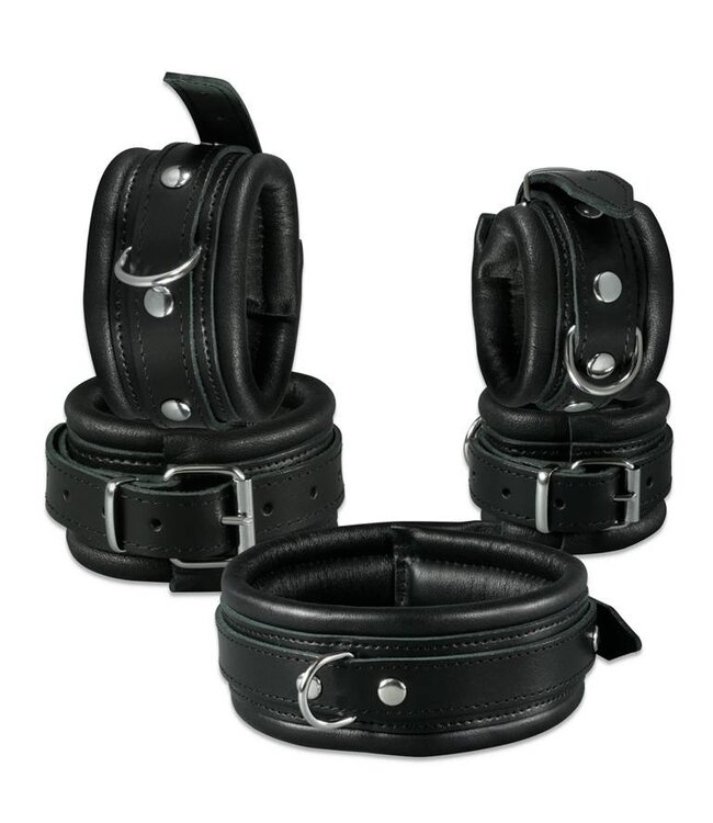 Kiotos Leather Kiotos Lederen Handboeien 5 cm Met Zachte Voering En D-Ring Zwart