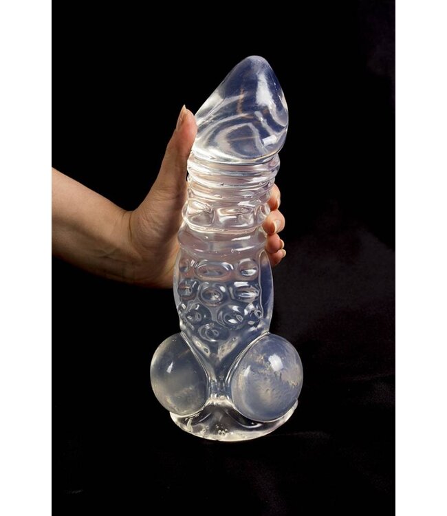 Dinoo Dinoo Artistieke Geribbelde Trans Dildo Met Vouwen En Ballen 30x7,6 cm