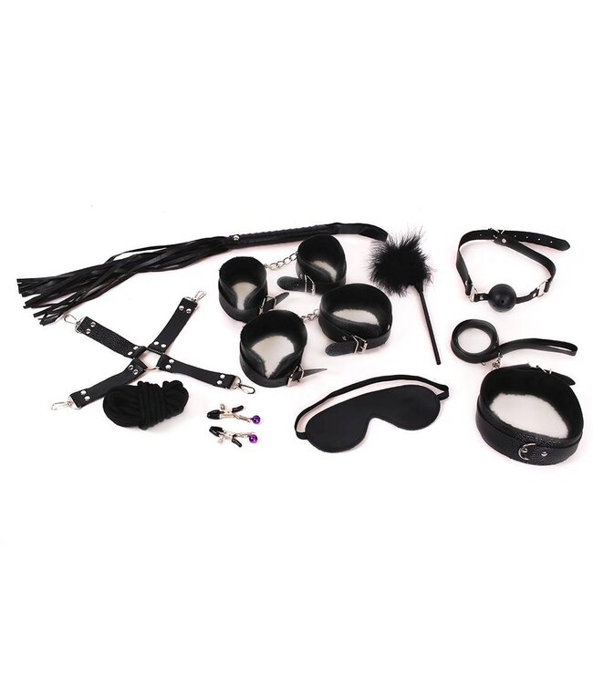 Kiotos Elfenhaftes Bondage-Set | 11-teiliges BDSM-Kit aus Kunstleder Schwarz