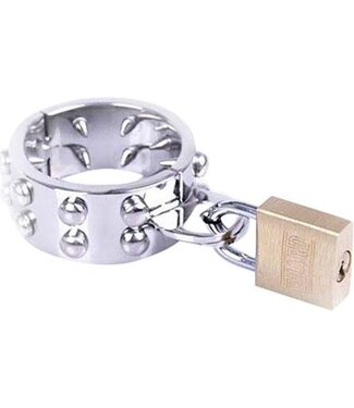 Kiotos Steel Kiotos RVS Cilinder Penisring Met Spikes En Hangslot Maat S/L