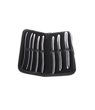 Kiotos Steel Kiotos Steel Dubbelzijdige RVS Dilator Set 8 Stuks Met Leren Hoes