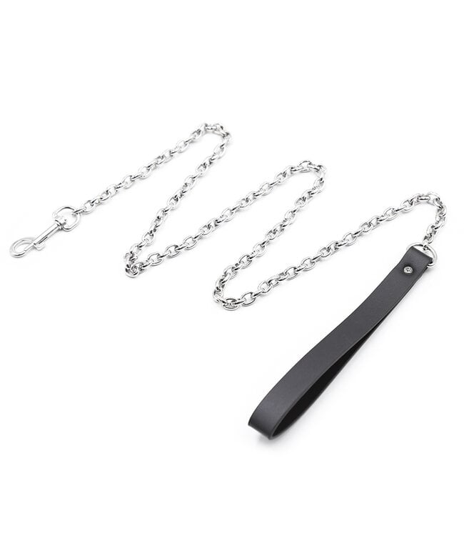Kiotos Steel Crystal-Studded Aluminium Butt Plug with PU Leather Chain Strap