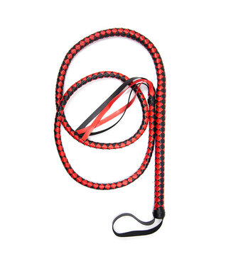 Kiotos Leather PU-Leder Zwart-Rode Lange Zweep 190 cm Voor Strenge Controle