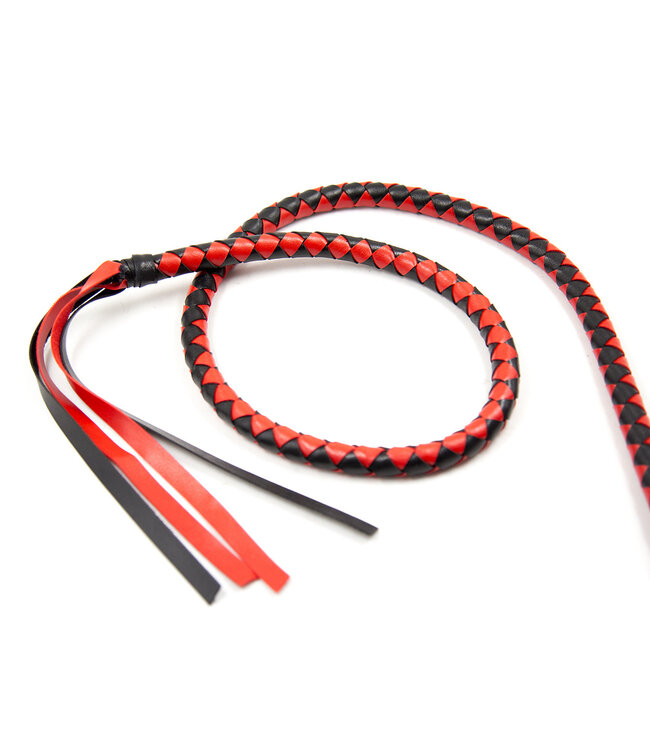 Kiotos Leather PU-Leder Zwart-Rode Lange Zweep 190 cm Voor Strenge Controle