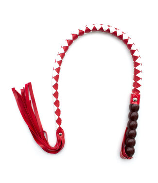 Kiotos Leather Kiotos Leather 85 cm Rood-Witte PU-Lederen Flogger Zweep