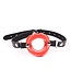 Kiotos Leather Zachte Rode Mouth Gag Van PU-Leer Met Verstelbare Band Voor Gespreide Lippen
