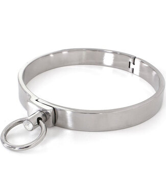 Kiotos Steel Stylish Solid Steel BDSM Collar with Gemstone & O-Ring - 11.5cm