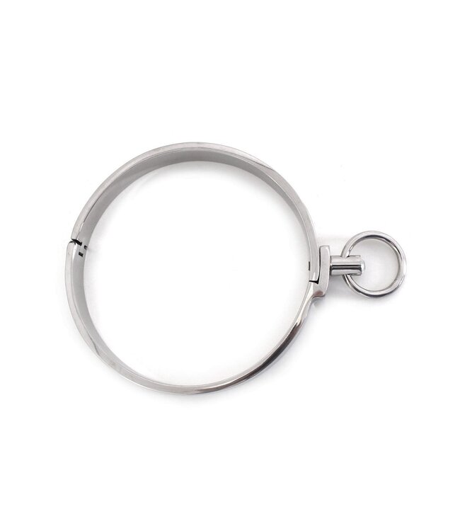 Kiotos Steel Stylish Solid Steel BDSM Collar with Gemstone & O-Ring - 11.5cm