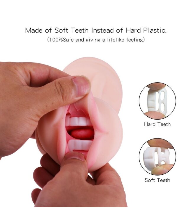 Realistic Silicone Masturbator with Soft Teeth & Dual Entrances