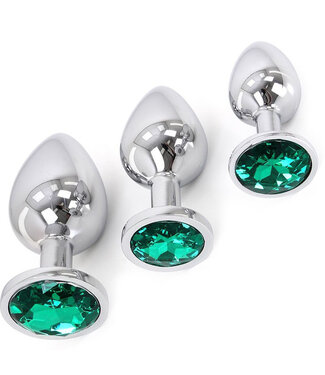 Kiotos Aluminium Buttplug Met Groen Juweel 9,5 cm – Zilverkleurig & Duurzaam