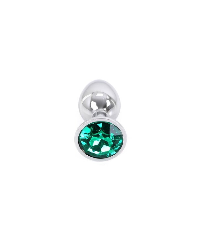 Kiotos Aluminium Buttplug Met Groen Juweel 9,5 cm – Zilverkleurig & Duurzaam