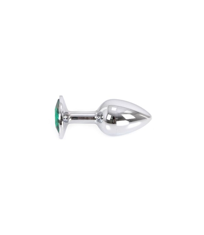Kiotos Aluminium Buttplug Met Groen Juweel 9,5 cm – Zilverkleurig & Duurzaam