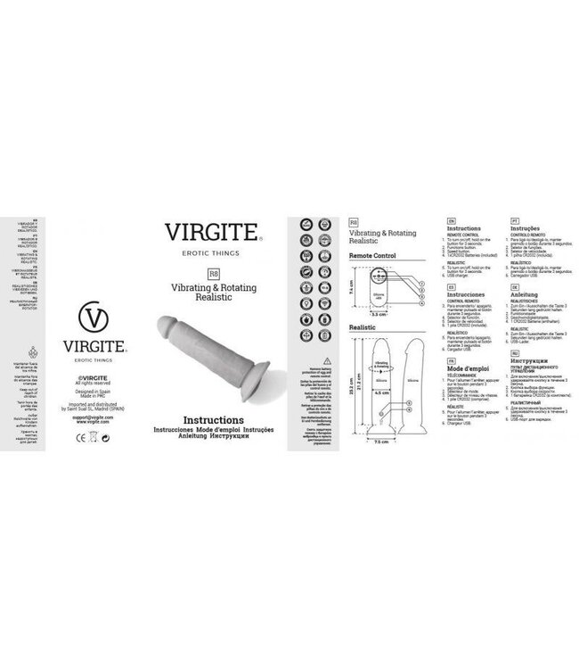 Virgite Virgite Realistic Dildo mit Saugnapf – Flexibel, 19 cm, USB, Fernbedienung