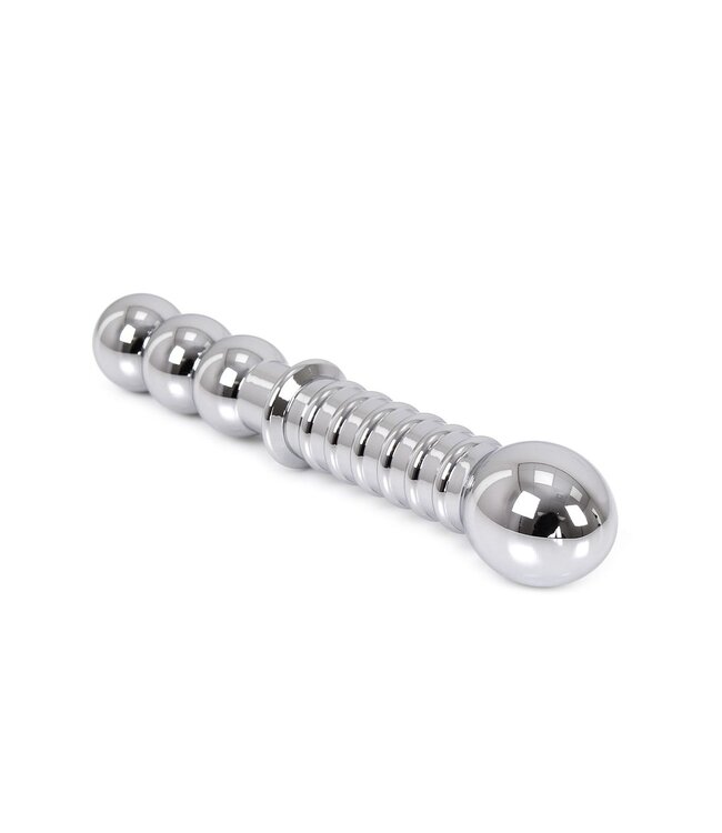 Kiotos Steel Elegant Ribbed Double Steel Dildo 19 cm - For Vaginal & Anal Use