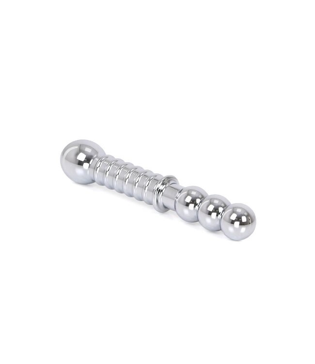 Kiotos Steel Elegant Ribbed Double Steel Dildo 19 cm - For Vaginal & Anal Use