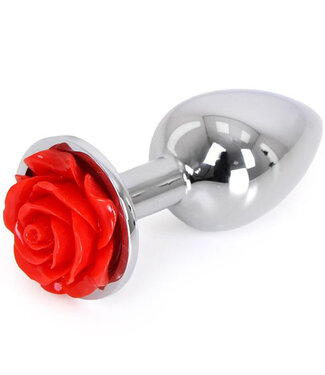 Kiotos Steel Kiotos Steel Aluminium Buttplug Met Rode Roos 7 cm Hoogglans