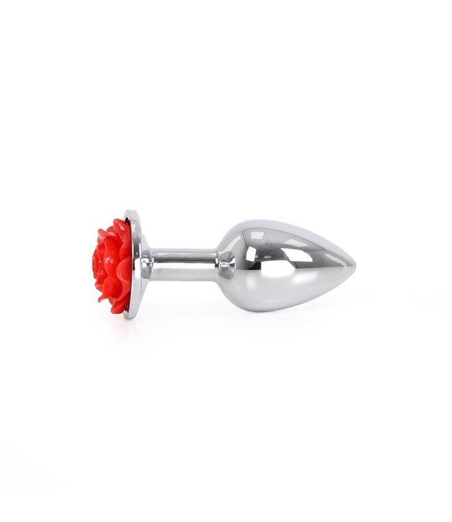 Kiotos Steel Kiotos Steel Aluminium Buttplug Met Rode Roos 7 cm Hoogglans
