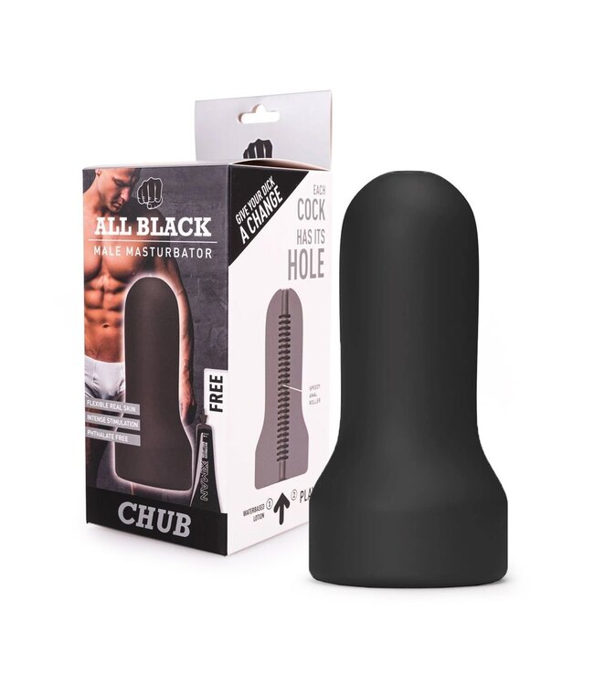 All Black Zachte Grip Realistische Ribbel Masturbator 17 cm Met Waterbasis Glijmiddel