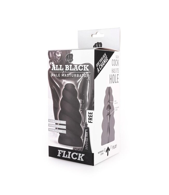 All Black All Black Spiral Ribbed Masturbator 17cm Met Waterbasis Glijmiddel