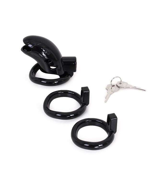 Plastic Chastity Cage with 3 Rings & Metal Lock - 7.5 cm Long