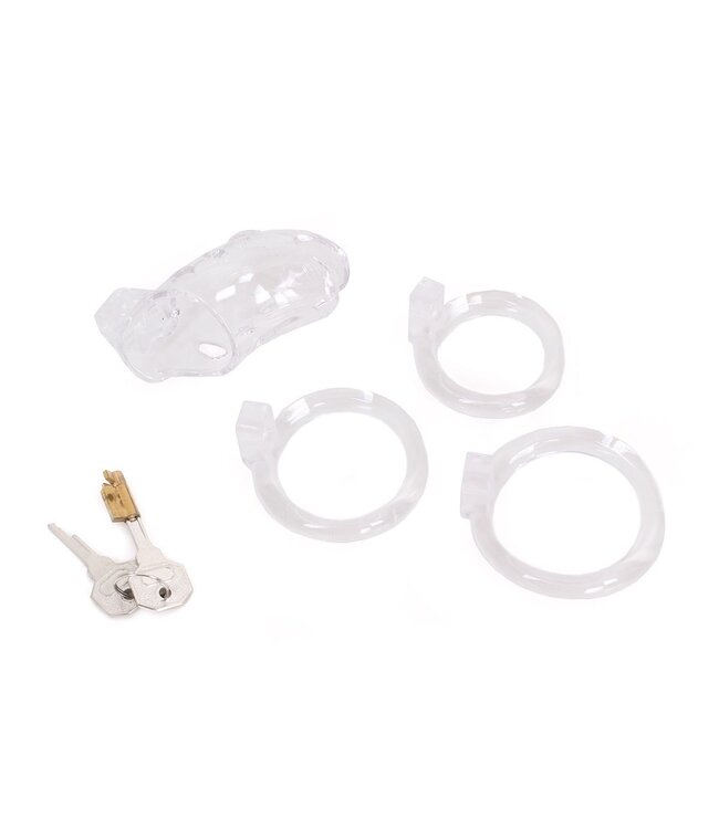 Plastic Chastity Cage Met Drie Ringen En Metalen Slot - 7,5 Cm