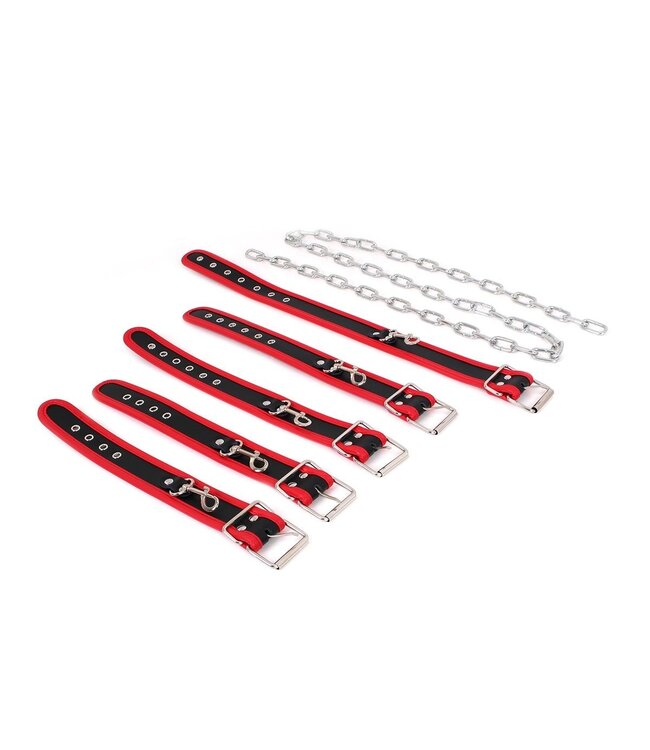 Luxurious Black & Red PVC Slave Chain Bondage Set - Handcuffs & Collar