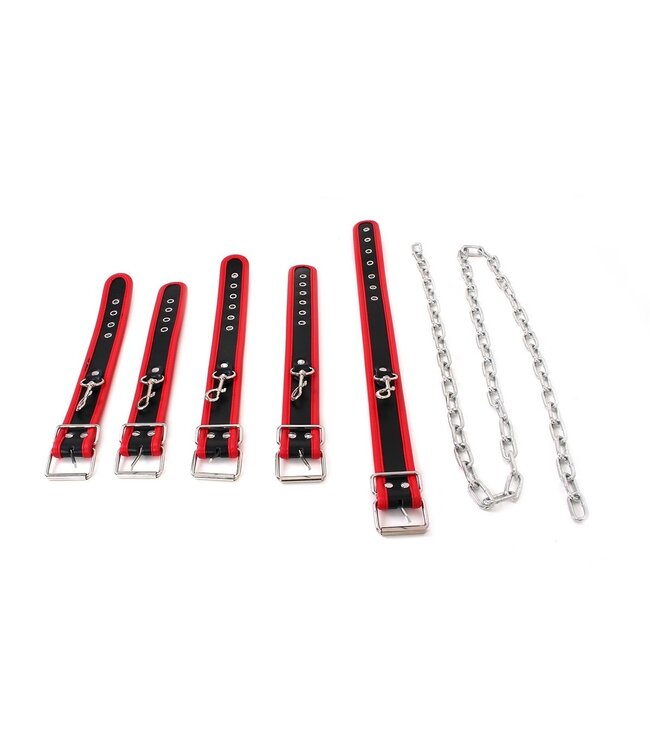 Luxurious Black & Red PVC Slave Chain Bondage Set - Handcuffs & Collar