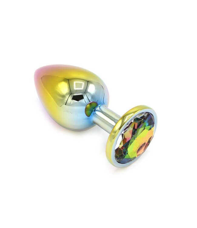 Aluminium Buttplug Met Regenboogkleurige Edelsteen 7-9,5 cm Lichtgewicht