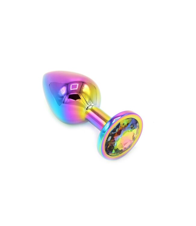 Aluminium Buttplug Met Regenboogkleurige Edelsteen 7-9,5 cm Lichtgewicht