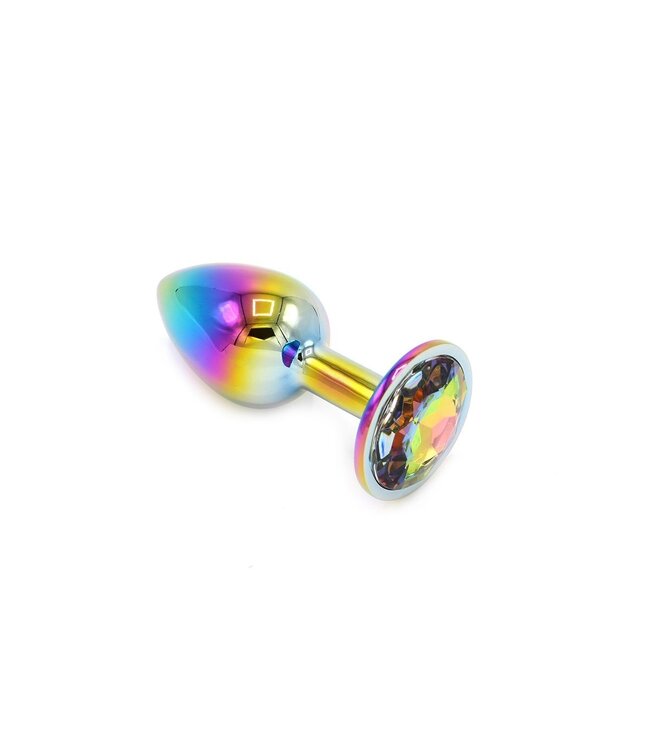 Aluminium Buttplug Met Regenboogkleurige Edelsteen 7-9,5 cm Lichtgewicht