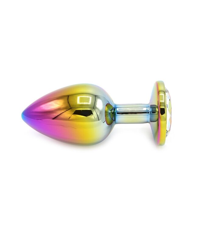 Aluminium Buttplug Met Regenboogkleurige Edelsteen 7-9,5 cm Lichtgewicht