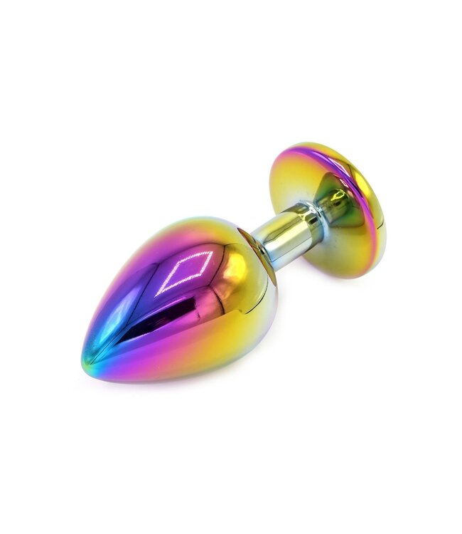 Aluminium Buttplug Met Regenboogkleurige Edelsteen 7-9,5 cm Lichtgewicht