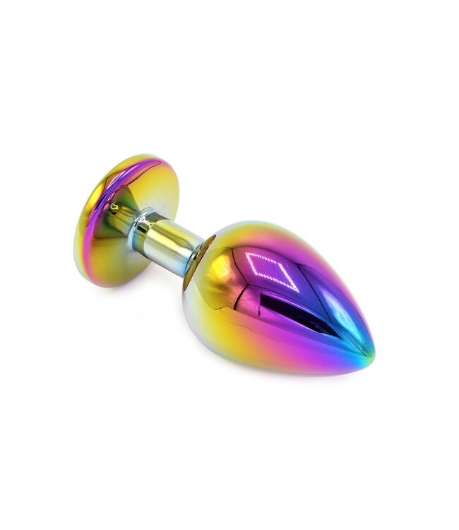 Aluminium Buttplug Met Regenboogkleurige Edelsteen 7-9,5 cm Lichtgewicht
