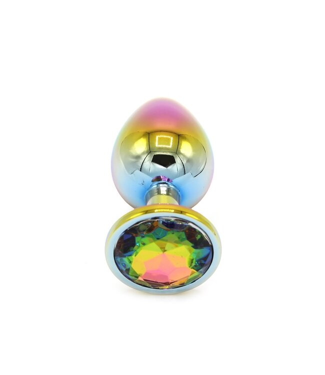 Aluminium Buttplug Met Regenboogkleurige Edelsteen 7-9,5 cm Lichtgewicht