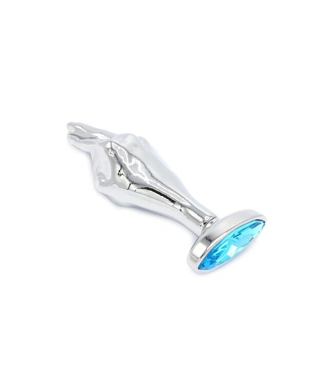 Stalen Buttplug Met Blauwe Siersteen En Handvorm 7,2-9,2 cm