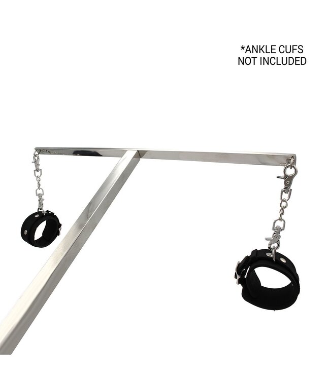 Kiotos Leather Verstelbare RVS Spreader Bar Met D-Ringen Voor Dildo En Enkelboeien