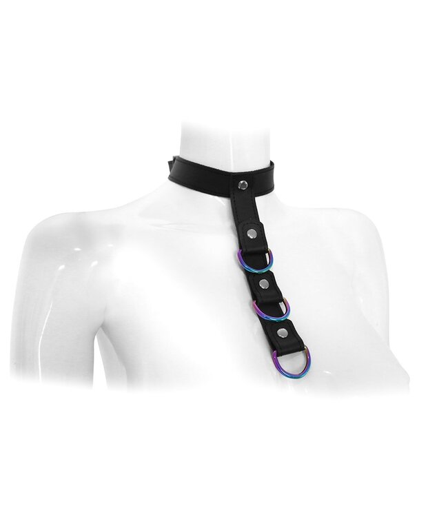 Verstelbare Leren Halsband Met Regenboog Verbindingsband Voor Huisdieren