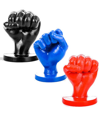 All Black Champagne Fist Dildo with Suction Cup - Black/Red/Blue, 3 Sizes