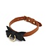 Vegan PU-Leren Bruine Halsband Met Zwart Strikje En Gouden Ketting Leiband Set