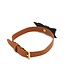 Vegan PU-Leren Bruine Halsband Met Zwart Strikje En Gouden Ketting Leiband Set