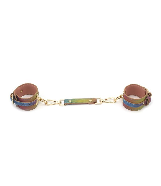 Rainbow Vegan PU Leather Handcuffs - Durable & Adjustable BDSM Gear