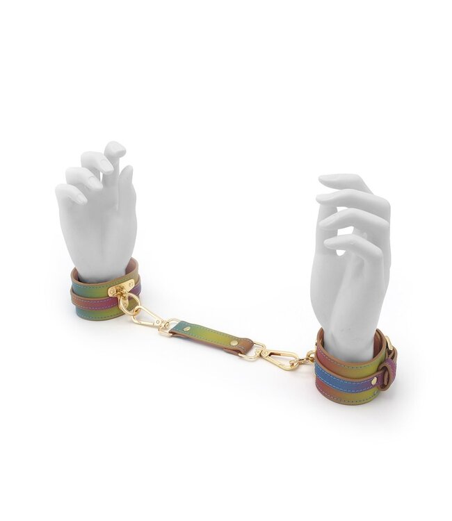 Regenbogen-PU-Leder Handschellen | Vegan, langlebig & anpassbar