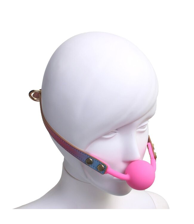 Veganistisch PU-Leder Regenboog Ball Gag Met Verstelbare Omtrek 41-58 cm