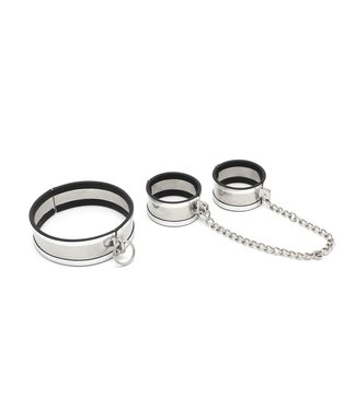 Elegantes Edelstahl-Fessel- und Halsband-Set mit Handschellen Größe L & M