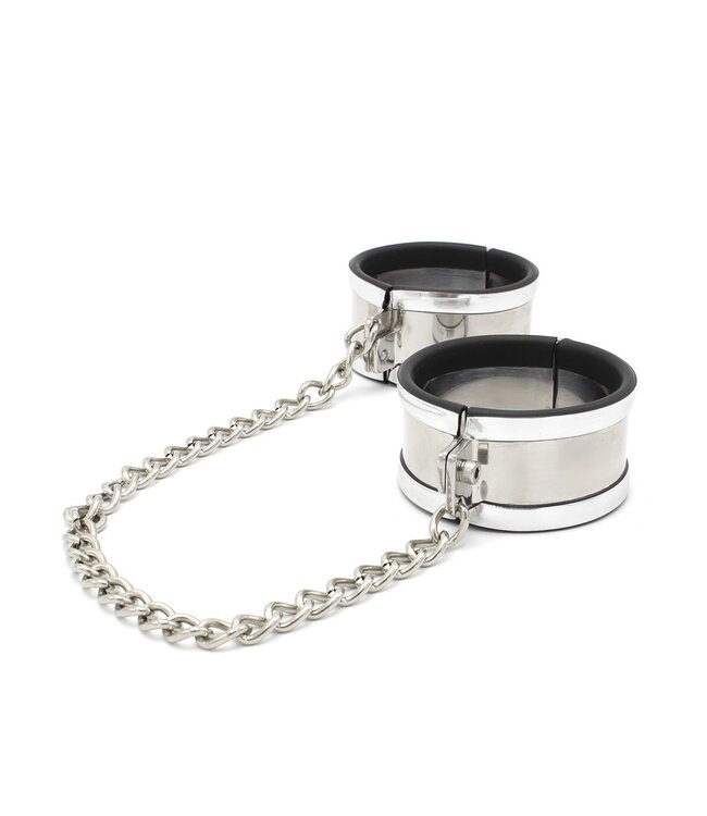 Stainless Steel Collar & Cuff Set - Medium Size with Handcuffs & Chain