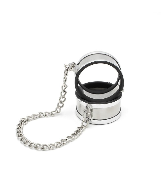 Roestvrijstalen Halsband Met 35cm Ketting En Handboeien Set Maat M & L