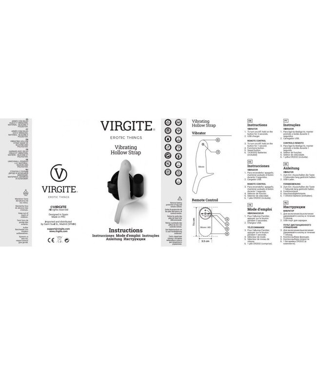 Virgite Adjustable Hollow Strap-On Vibrating Harness with Remote Control