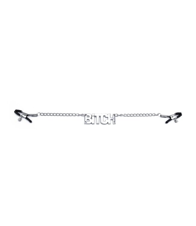 Adjustable Nipple Clamps BITCH with Name Tag - Soft Vinyl Ends