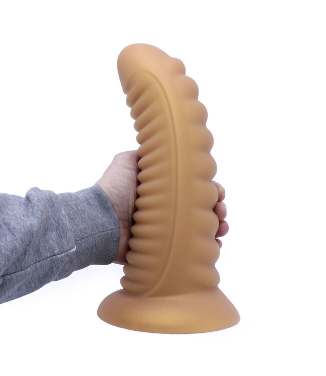Suction Dildo Geribbelde Siliconen Penis Goud 20-30 cm Met Zuignap